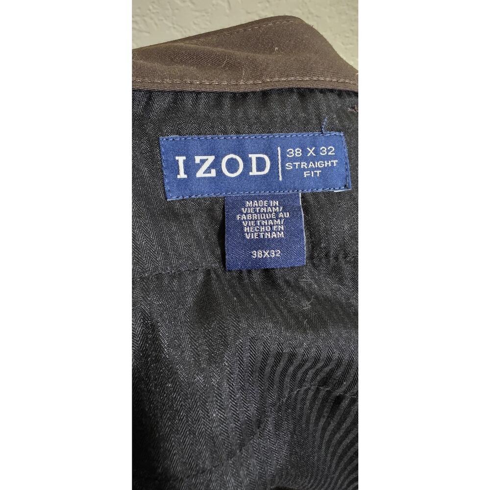 Izod Men’s Dark Brown Flat Front Straight Fit Slacks Dress Pants 38x32 Pleated - Picture 3 of 4